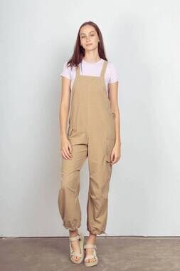 NEW VERY J casual sleeveless cargo jumpsuit in taupe